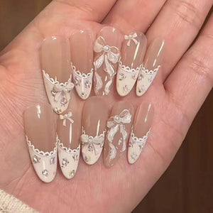 24pcs Simple Almond False Nails Sets Blush Design Press on N.