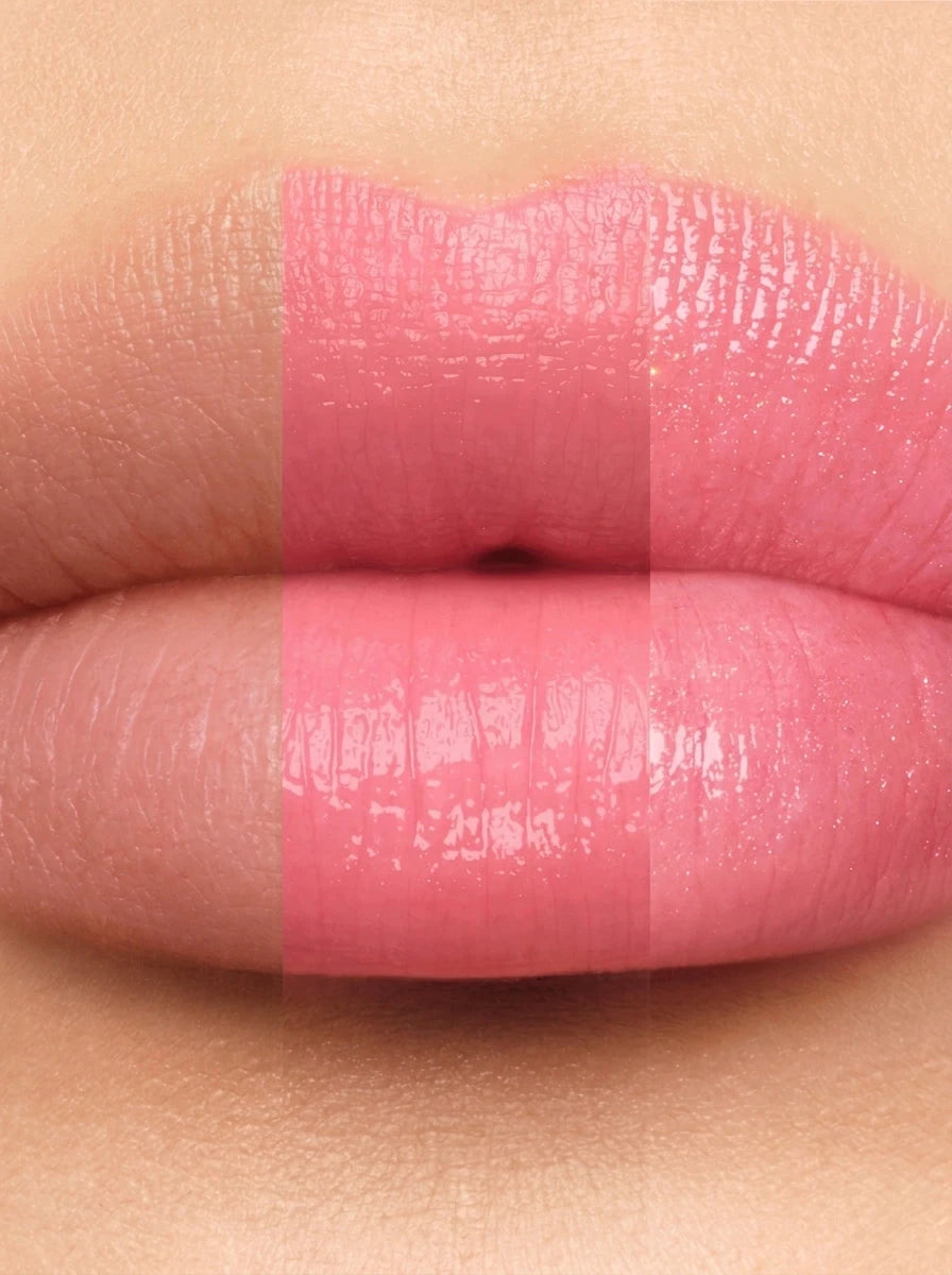 مقارنة تطبيق بلسم شفاه غيرلان Kiss Kiss على الشفاه بثلاث مراحل