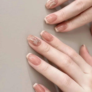 24pcs Simple Almond False Nails Sets Blush Design Press on N.
