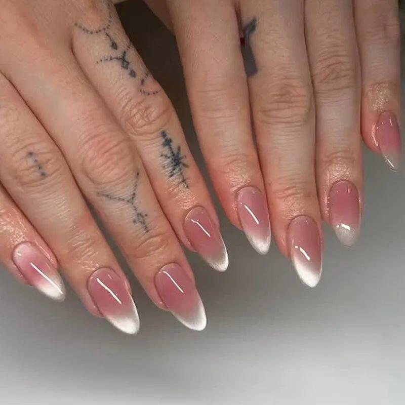 24pcs Simple Almond False Nails Sets Blush Design Press on N.