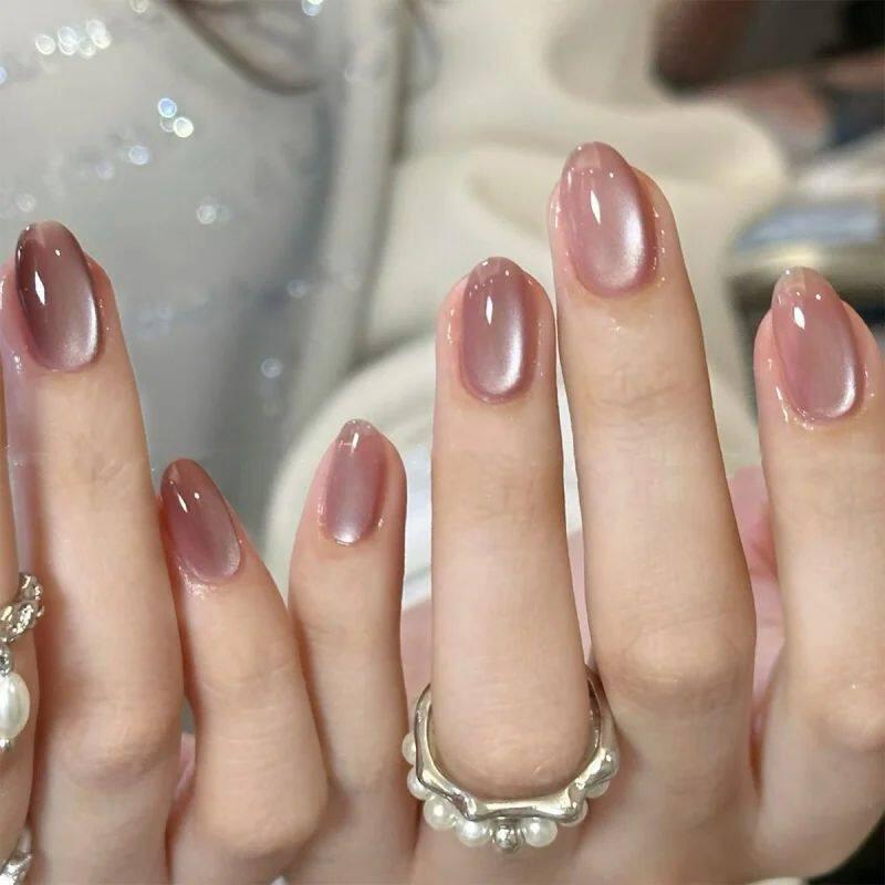 24pcs Simple Almond False Nails Sets Blush Design Press on N.