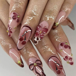 24Pcs Sweet Cool Almond Nail Set Press on Acrylic Nails 3D F.