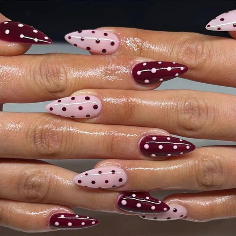 24pcs Simple Almond False Nails Sets Blush Design Press on N.