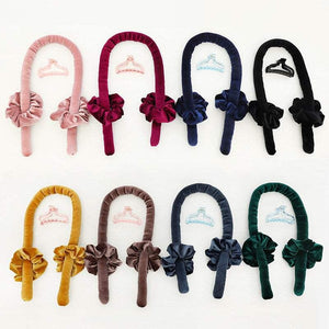 Heatless curling rod headband with silk velvet rollers, scrunchies, and claw clip for overnight curls