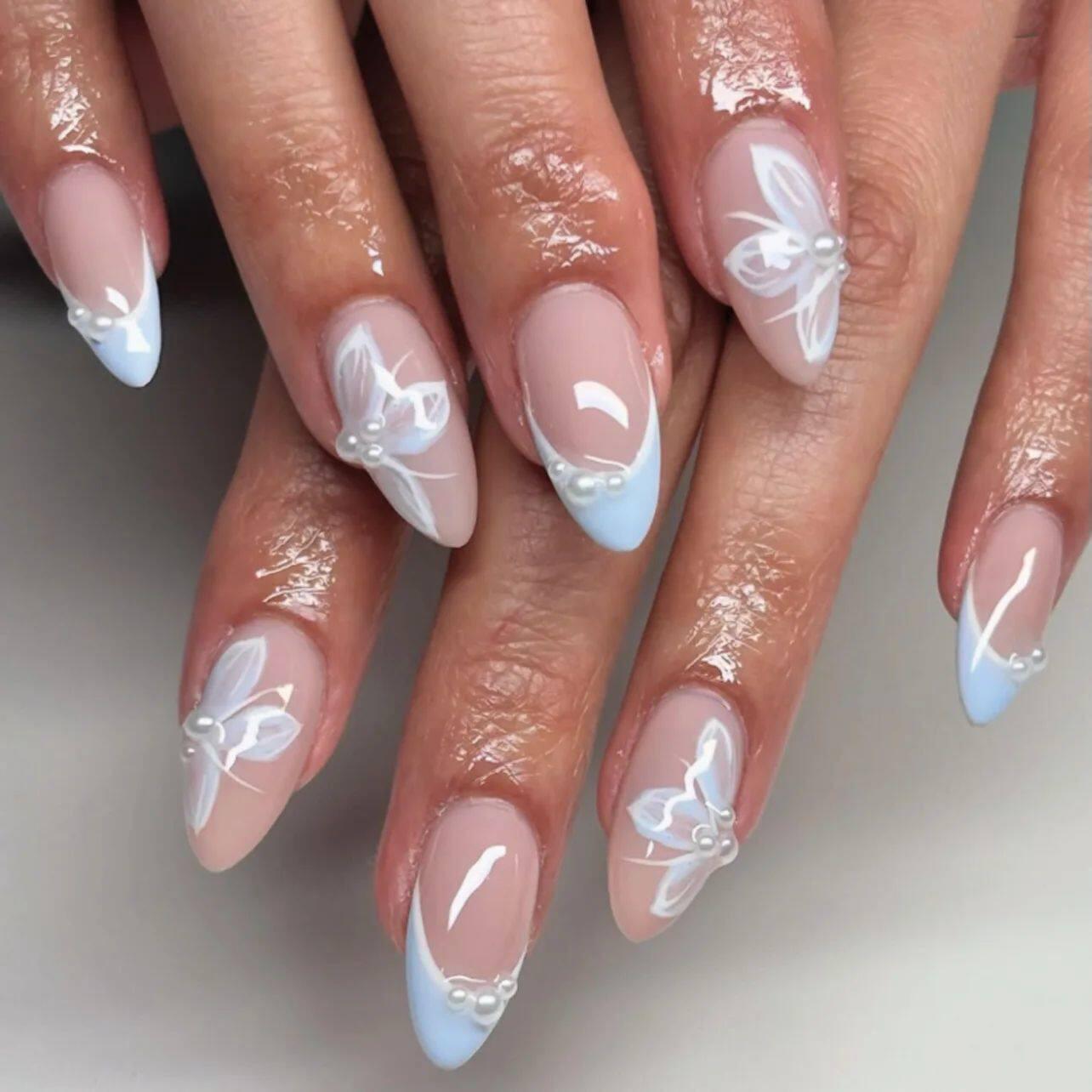 24Pcs Sweet Cool Almond Nail Set Press on Acrylic Nails 3D F.