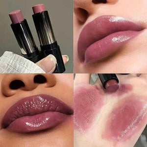 Red brown lipstick with waterproof, moisturizing formula and glossy mirror-like finish
