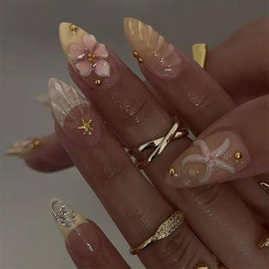 24Pcs Sweet Cool Almond Nail Set Press on Acrylic Nails 3D F.