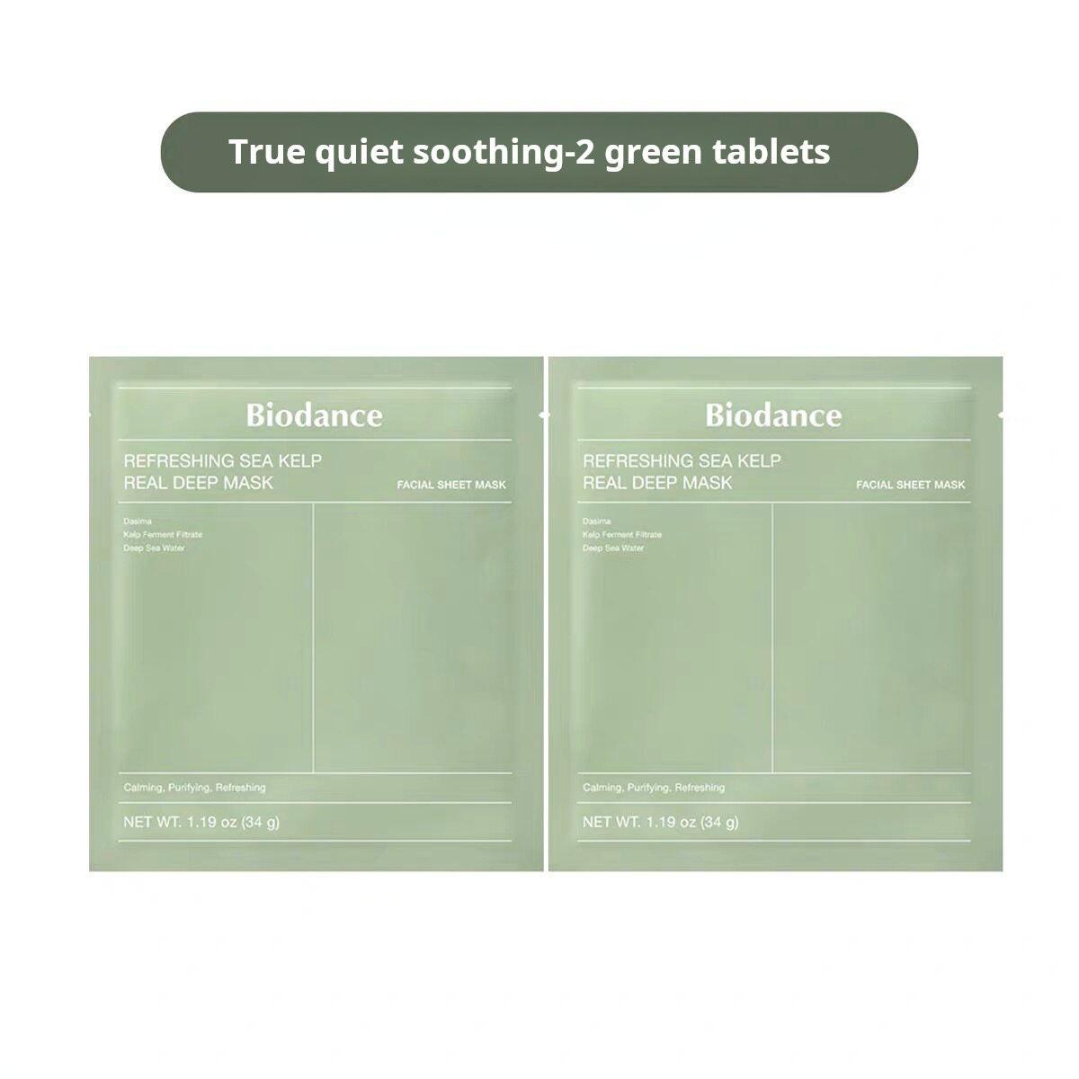 Two green sheet masks with 'Biodance' branding on a white background.