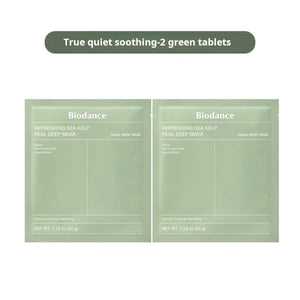 Two green sheet masks with 'Biodance' branding on a white background.