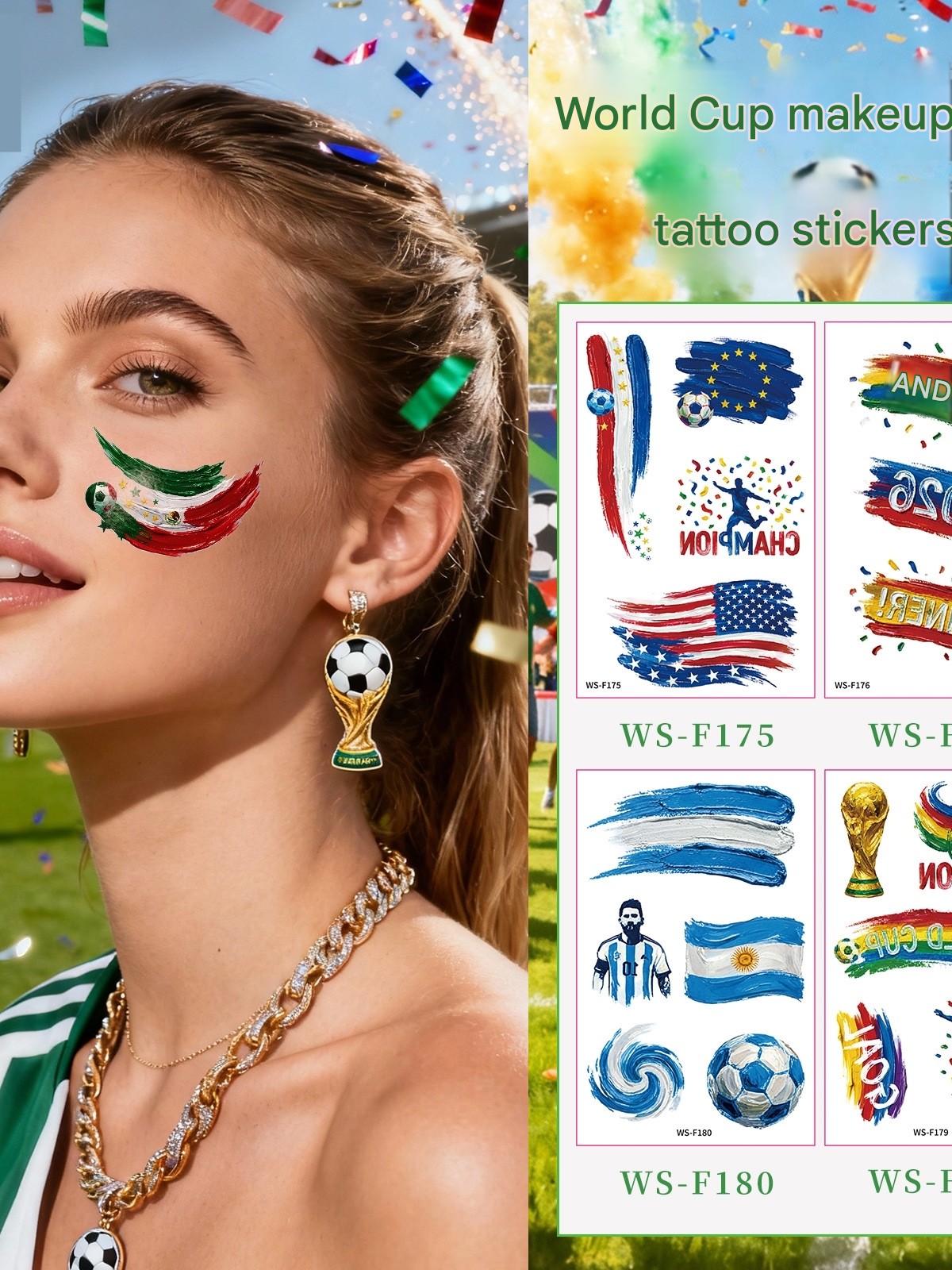 2026 World Cup Temporary Tattoos – Football Cheer Stickers for Face and Body.