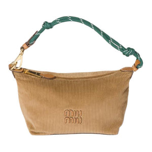 MIU MIU Miu Miu Corduroy Texture Letter Logo Fabric Handbag Mini Women's Cinnamon Green Accent.