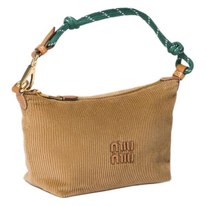 MIU MIU Miu Miu Corduroy Texture Letter Logo Fabric Handbag Mini Women's Cinnamon Green Accent.