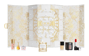 dior christmas limited edition مع 24 عينة عطرية ومستحضرات تجميل بمظهر ذهبي أنيق