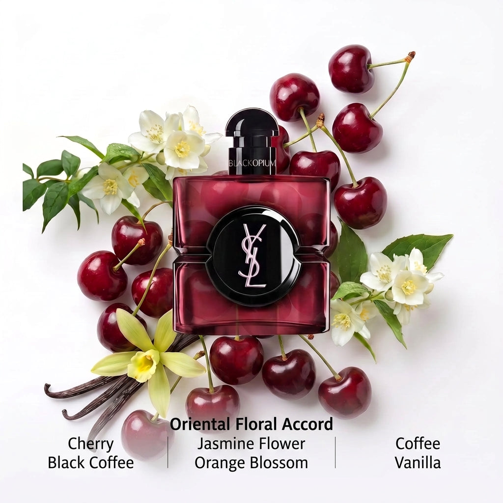 عطر سان لوران Black Opium Scarlet بنفحات الفانيليا والكرز