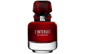 عطر جيفنشي L'Interdit أو دو برفان للنساء بزجاجة حمراء وغطاء أحمر