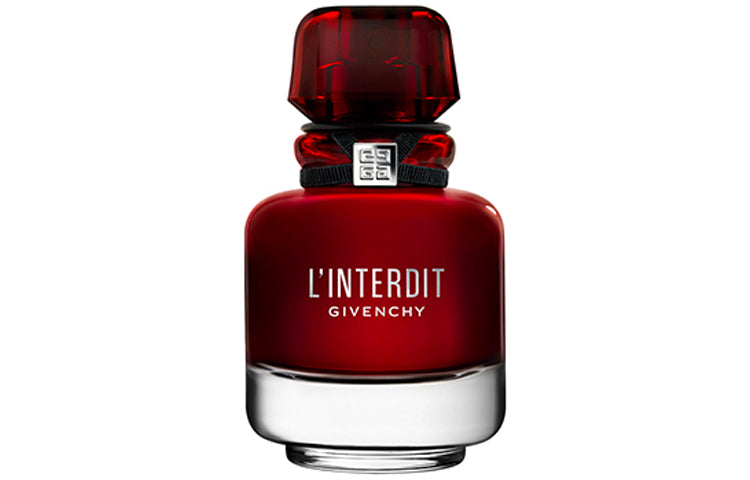 عطر جيفنشي L'Interdit أو دو برفان للنساء بزجاجة حمراء وغطاء أحمر