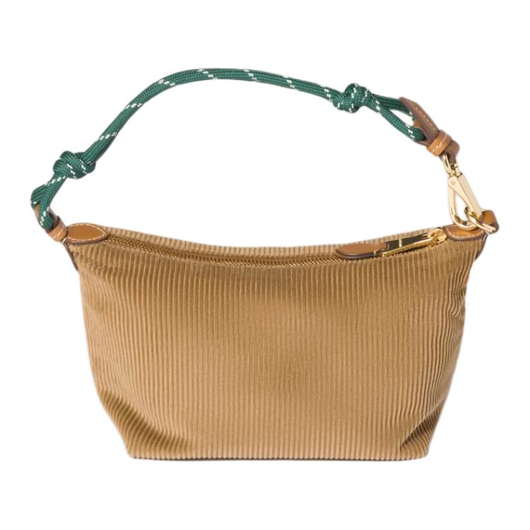 MIU MIU Miu Miu Corduroy Texture Letter Logo Fabric Handbag Mini Women's Cinnamon Green Accent.