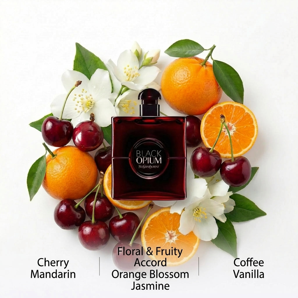 قارورة العطر مع فواكه وزهور