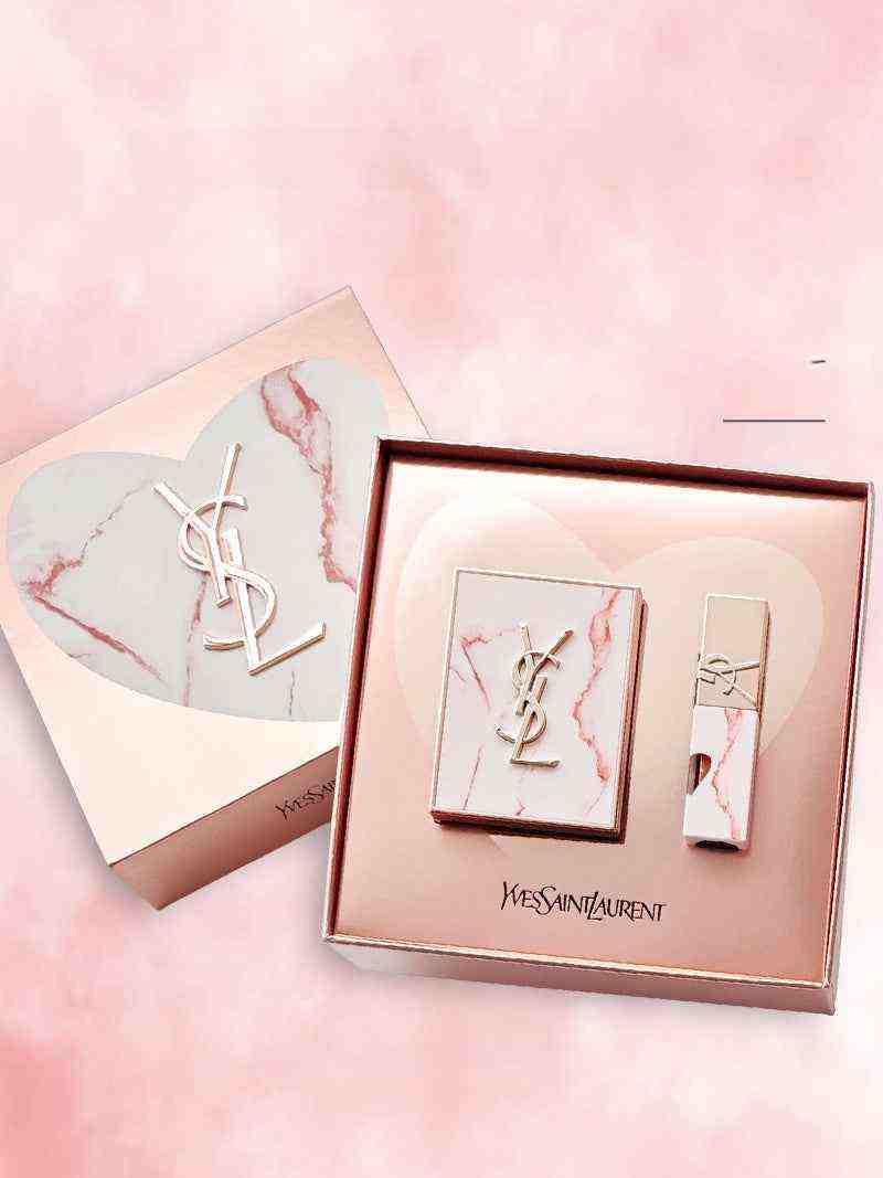 YSL Pink Marble Limited Edition luxury makeup set with pink marble design and gold YSL logo