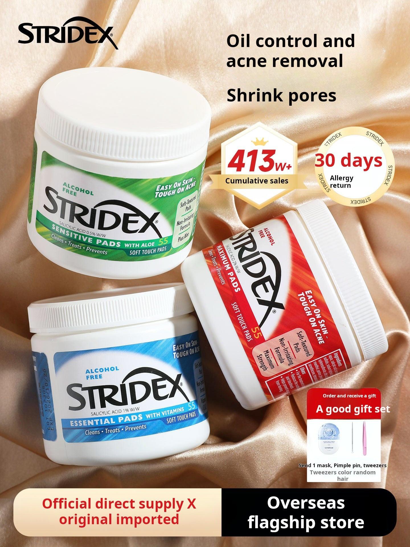 Stridex Salicylic Acid Cotton Pads Genuine Brush Acne Removal Mouth Closure Acne Blackhead Wet Compress Cleanses and Shrinks Pore Acid.