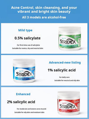 Stridex Salicylic Acid Cotton Pads Genuine Brush Acne Removal Mouth Closure Acne Blackhead Wet Compress Cleanses and Shrinks Pore Acid.