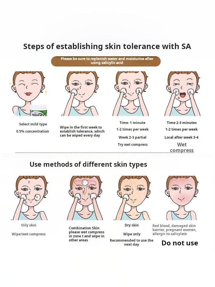 Stridex Salicylic Acid Cotton Pads Genuine Brush Acne Removal Mouth Closure Acne Blackhead Wet Compress Cleanses and Shrinks Pore Acid.