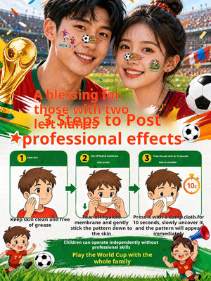 World Cup Watching Fan Face Atmosphere Decorative Sticker Waterproof Sticker, Durable Washable Luminous Football Tattoo Sticker.