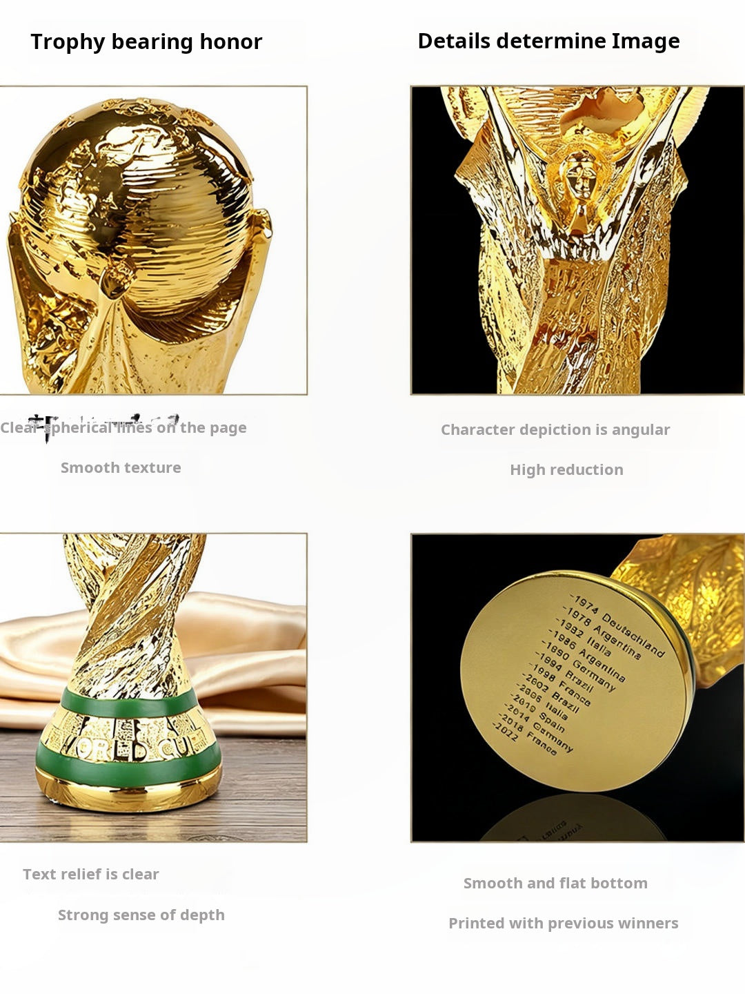 مجسم كأس العالم FIFA بطلاء ذهبي لامع وفخامة التصميم.